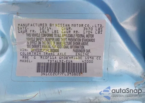 2015 Nissan Versa Note S (Sr)/S Plus/Sl/Sr/Sv from USA, damaged, VIN 3N1CE2CP7FL393805